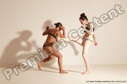 Underwear Martial art Woman - Woman White Moving poses Athletic medium brown Dynamic poses Academic